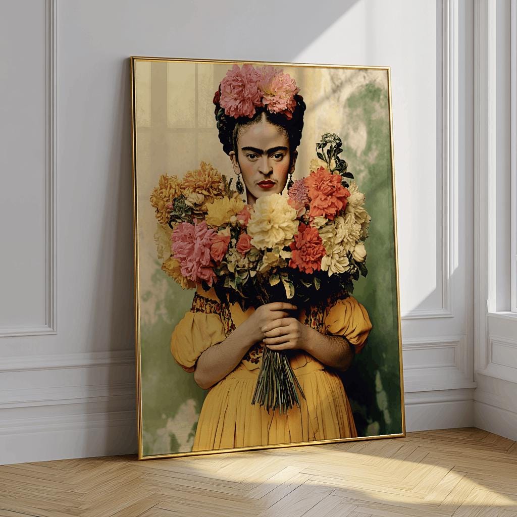 Frida Kahlo Floral Art Poster Colorful Feminist Wall Art - Digital Download