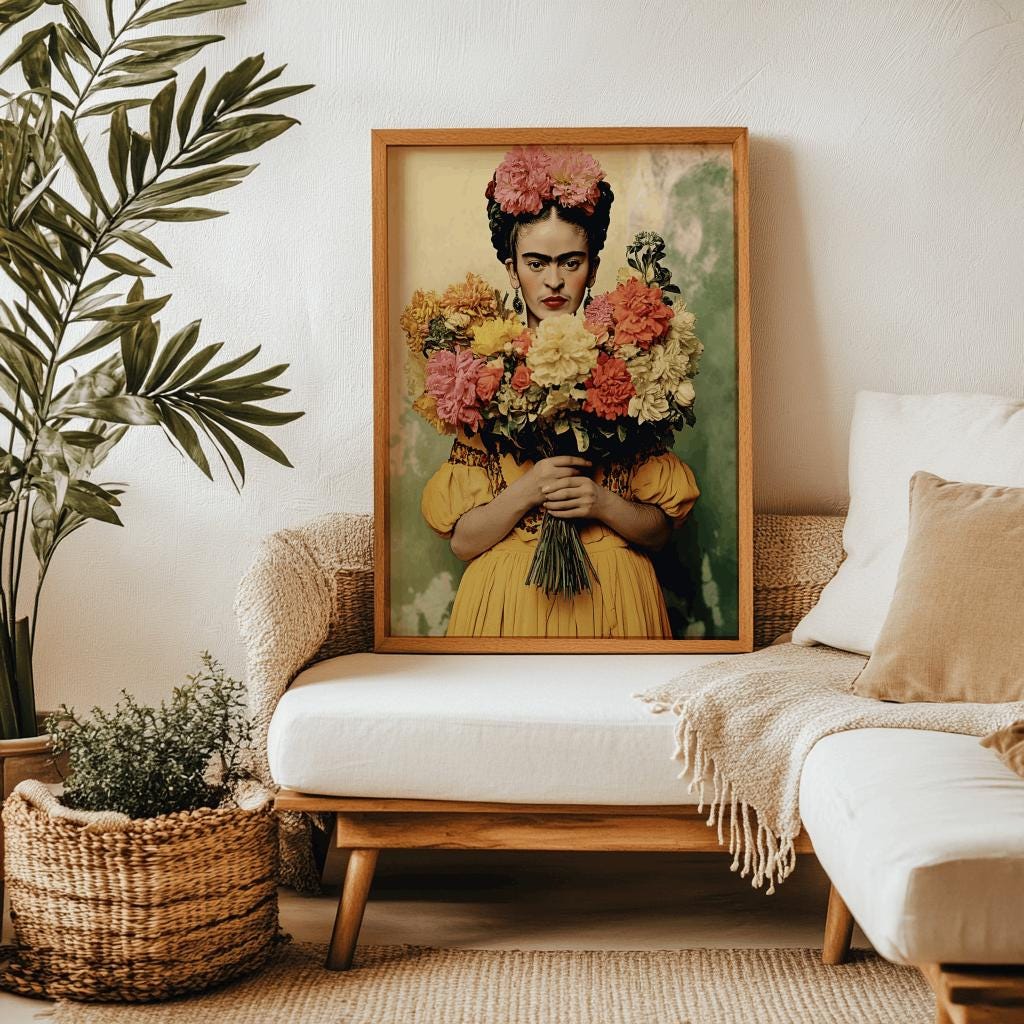 Frida Kahlo Floral Art Poster Colorful Feminist Wall Art - Digital Download