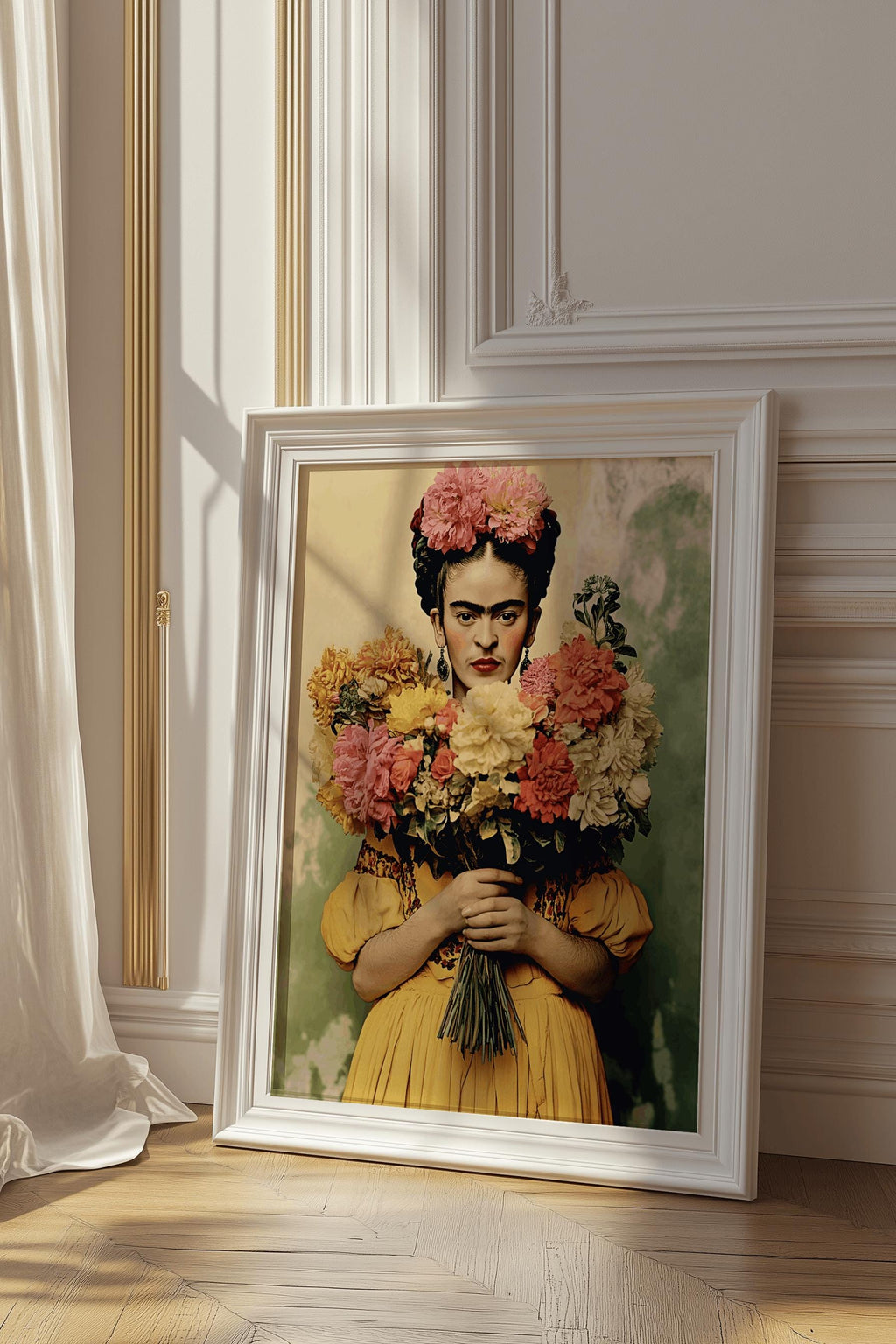 Frida Kahlo Floral Art Poster Colorful Feminist Wall Art - Digital Download
