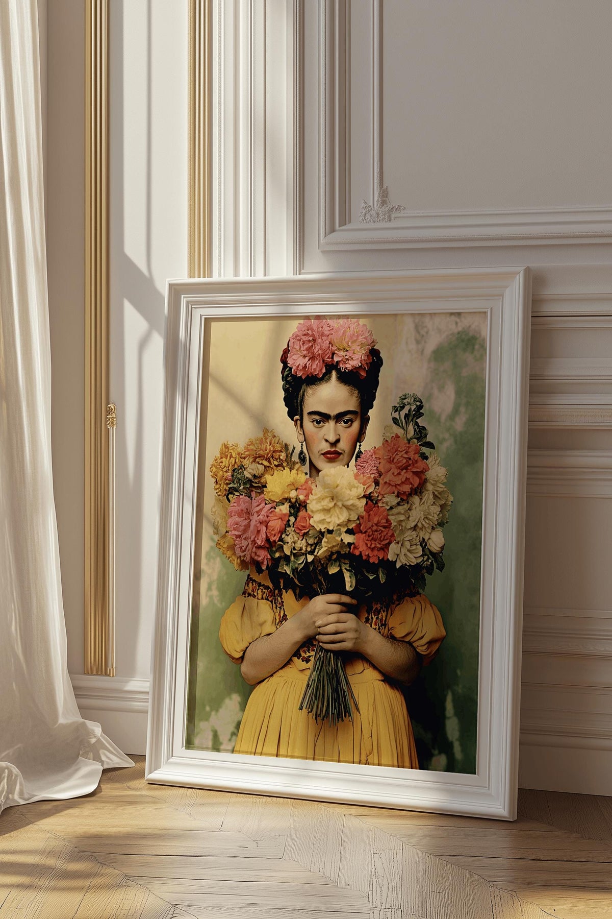 Frida Kahlo Floral Art Poster Colorful Feminist Wall Art - Digital Download