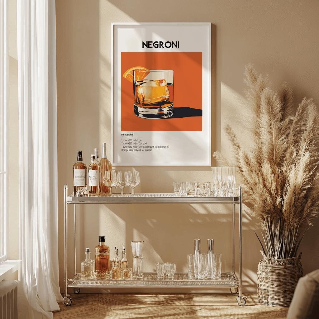 Classic Negroni Cocktail Poster Vintage Retro Bar Wall Art - Digital Download