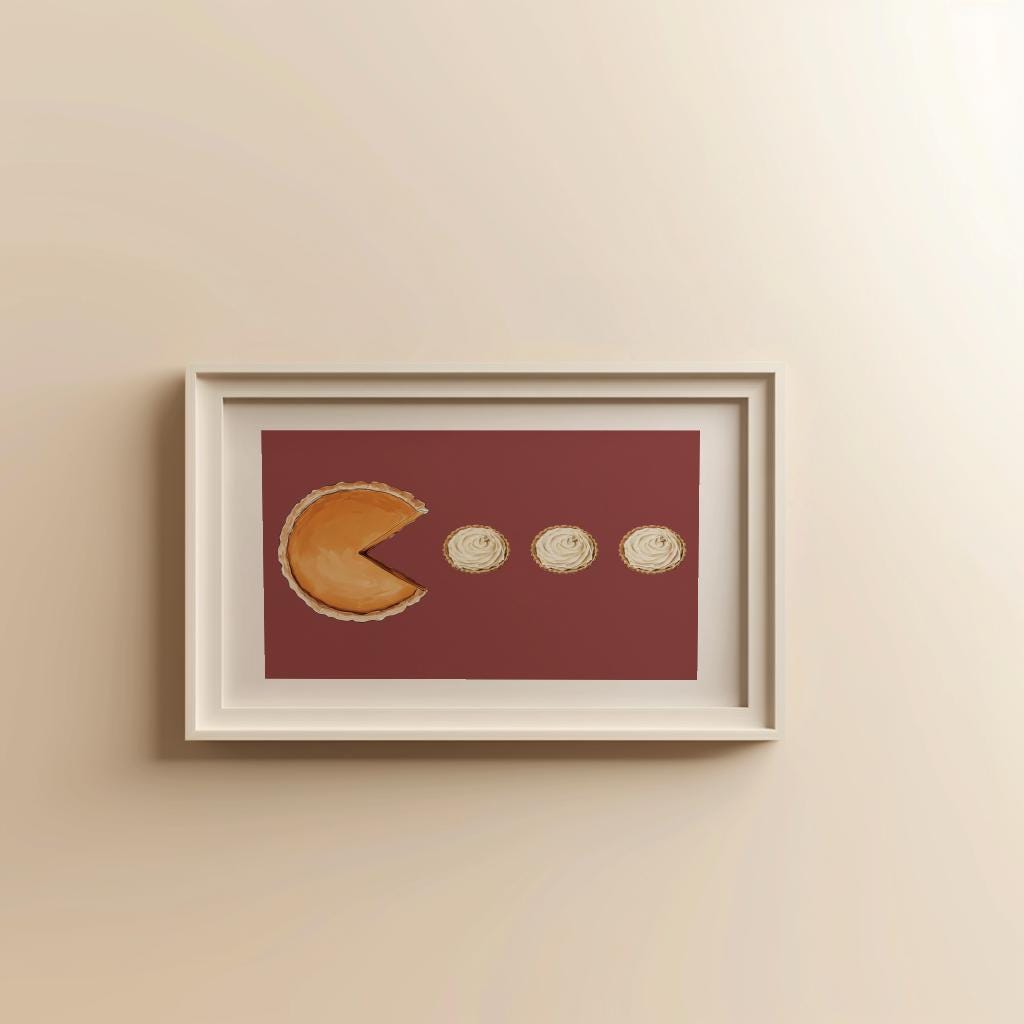 Retro Pie Pac Man Poster Funny Kitchen Wall Art - Digital Download