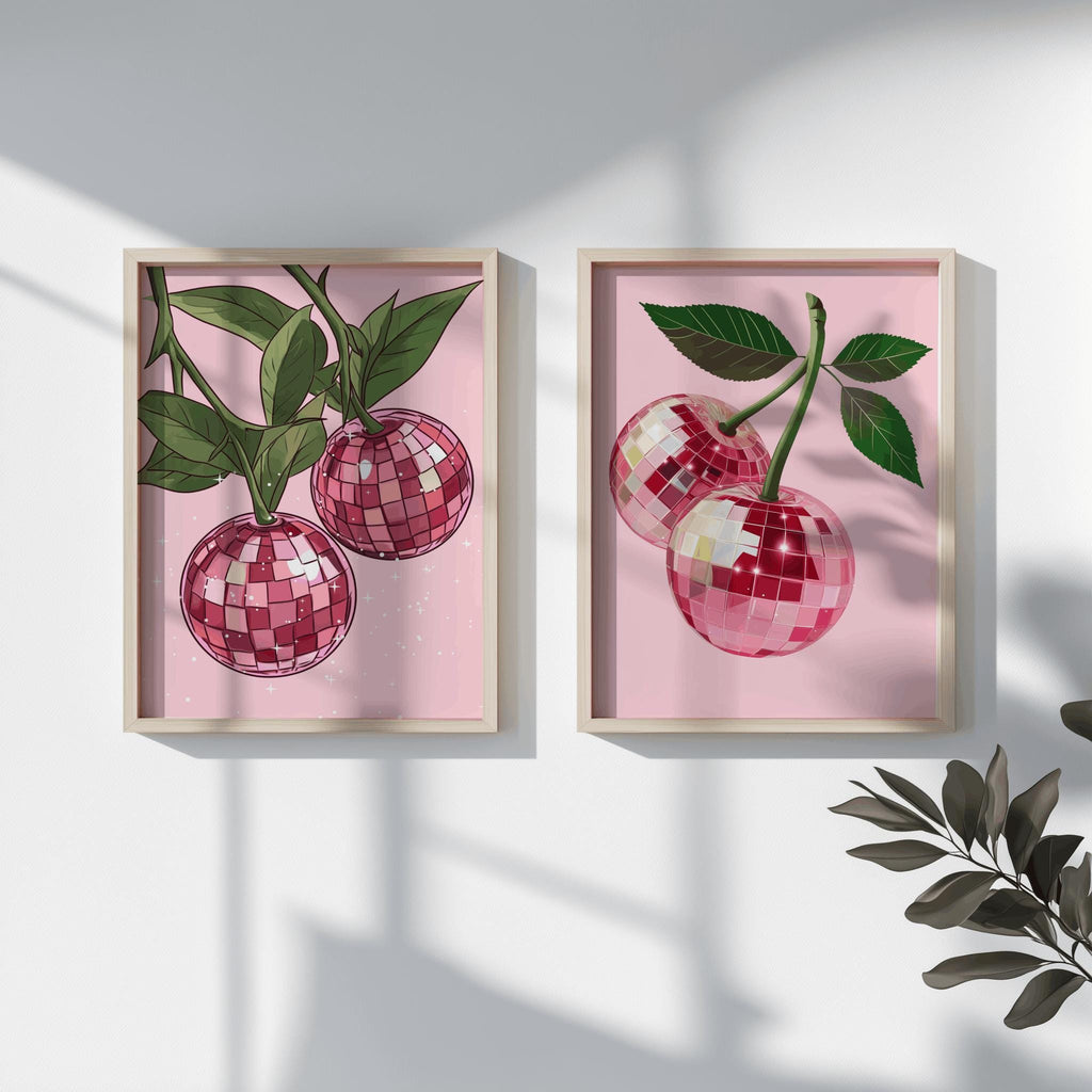 Disco Cherry Poster Pink Fruit Kitchen Wall Art - Digital Download