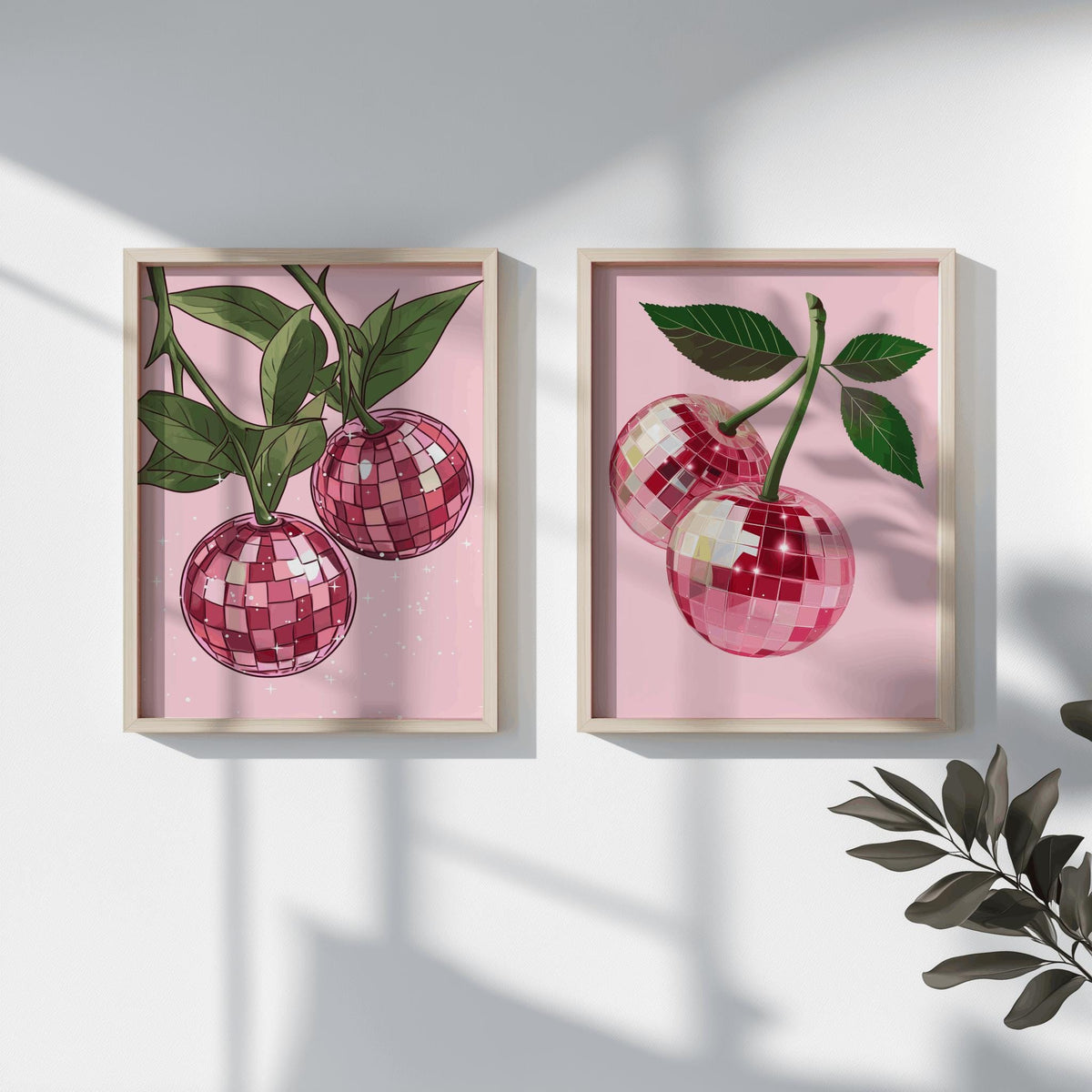 Disco Cherry Poster Pink Fruit Kitchen Wall Art - Digital Download