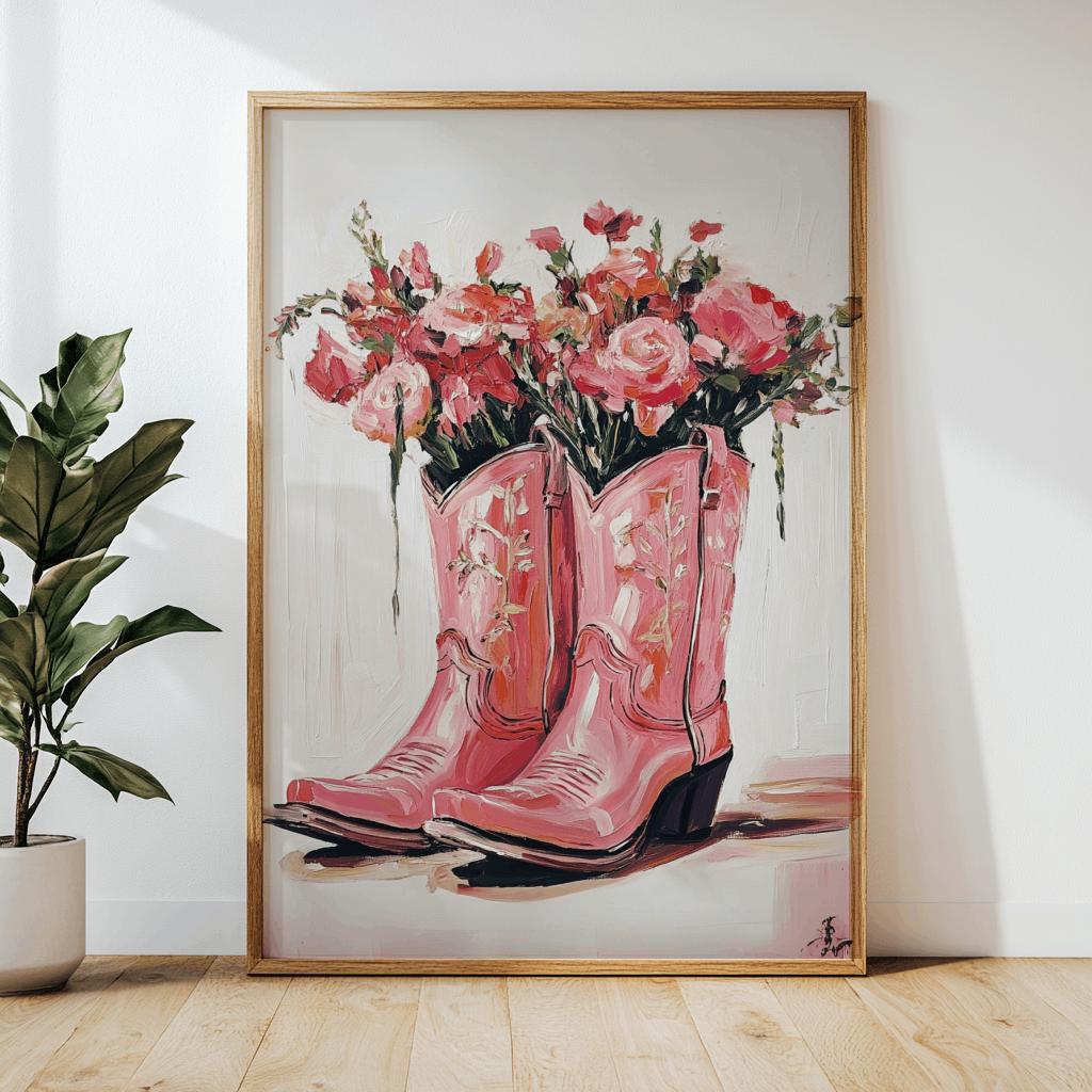 Coquette Cowgirl Boots Print Girly Western Wall Art - Digital Download