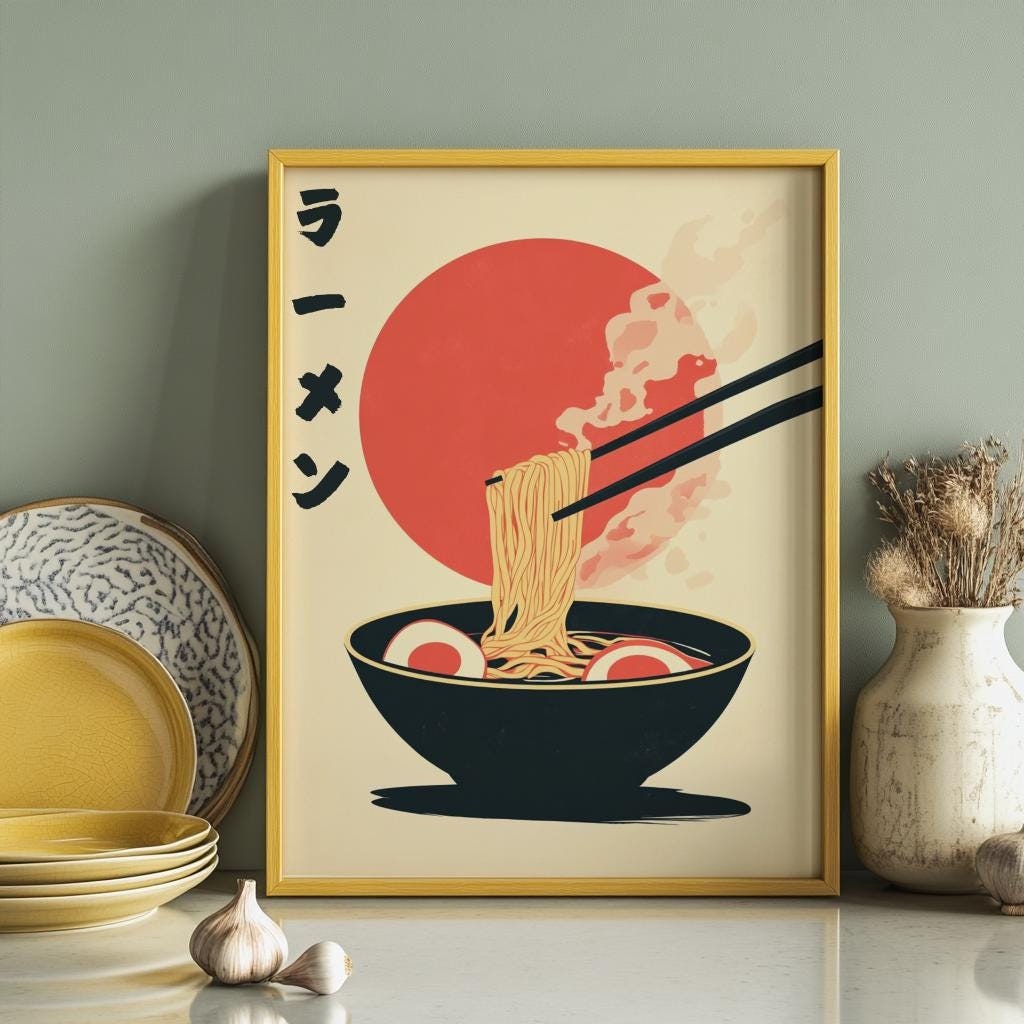 Ramen Noodle Soup Poster Japanese Retro Kitchen Art - Digital Download