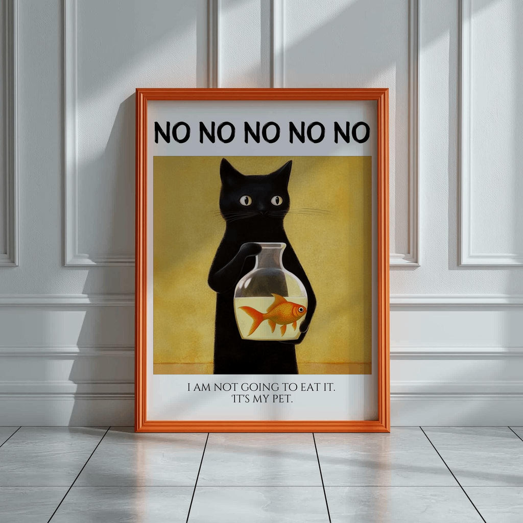 Fun Black Cat Poster Cute Kitten Illustration Wall Art - Digital Download