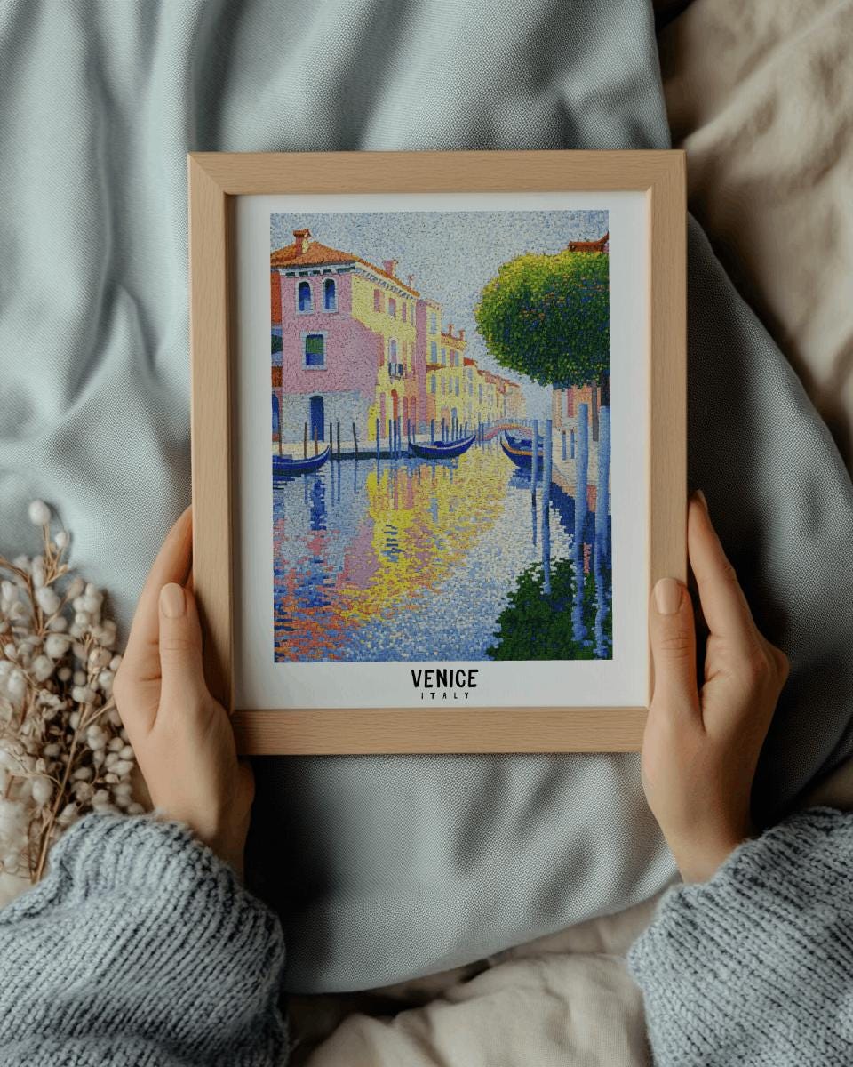 Venice Canal Poster Retro Italy Travel Wall Art - Digital Download