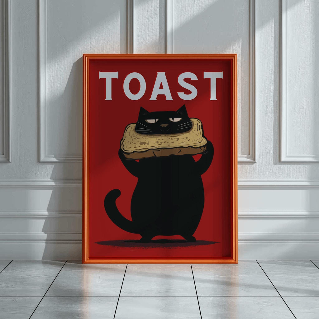 Funny Black Cat Toast Print Whimsical Kitchen Wall Art - Digital Download