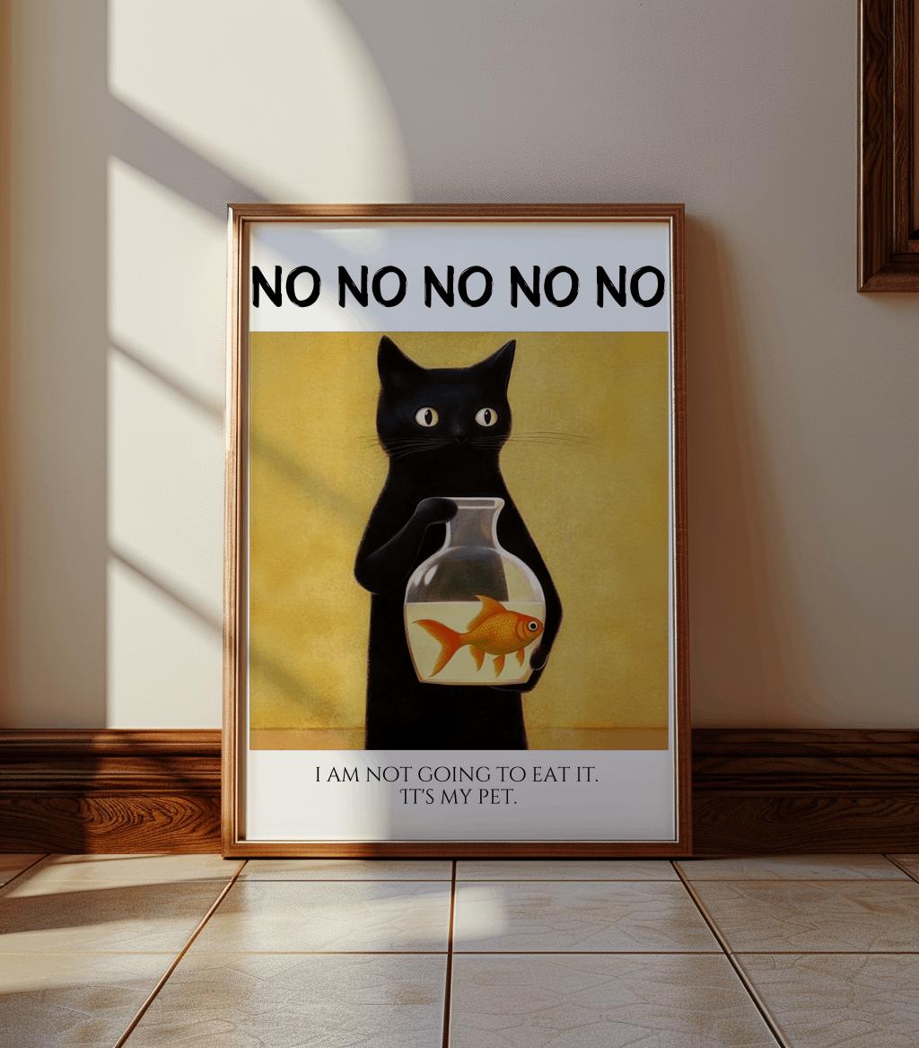 Fun Black Cat Poster Cute Kitten Illustration Wall Art - Digital Download