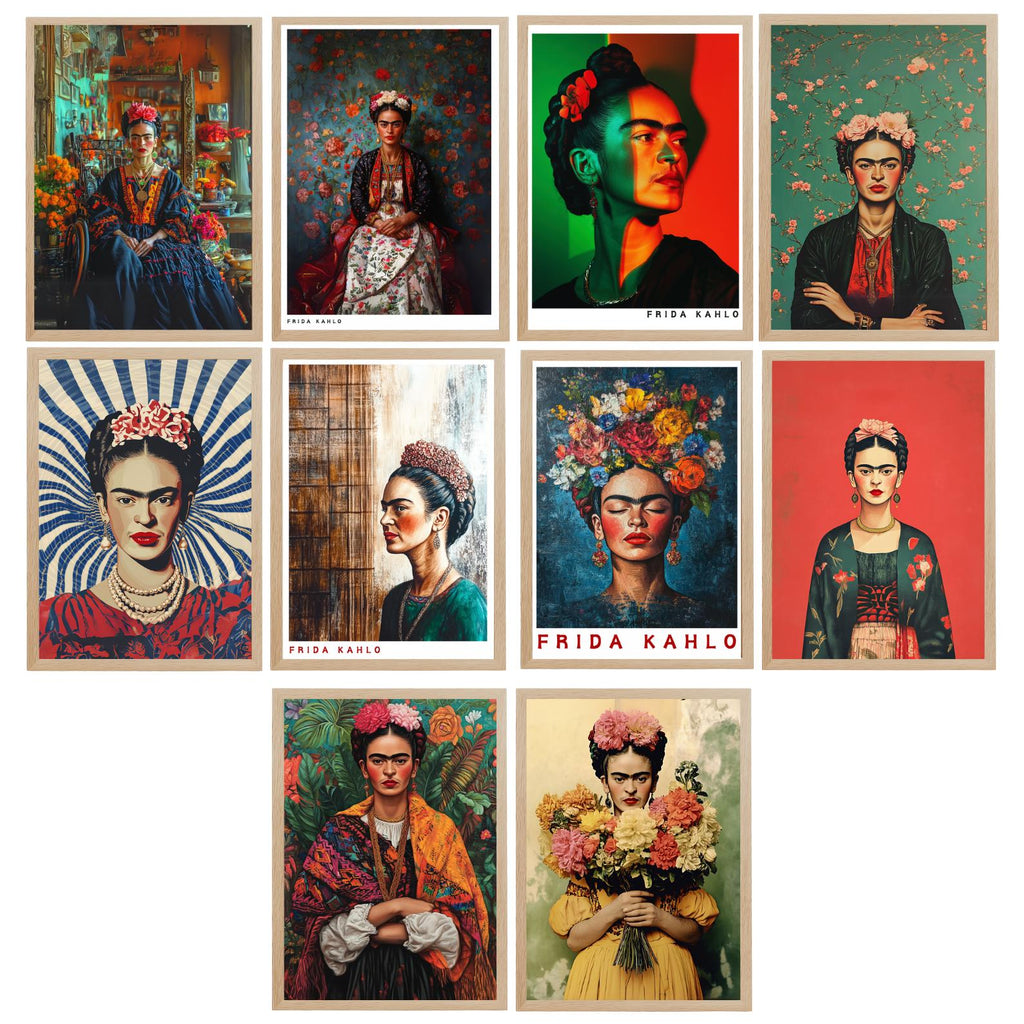 Frida Kahlo Set of 10 Art Collection Gallery Wall Set - Digital Download