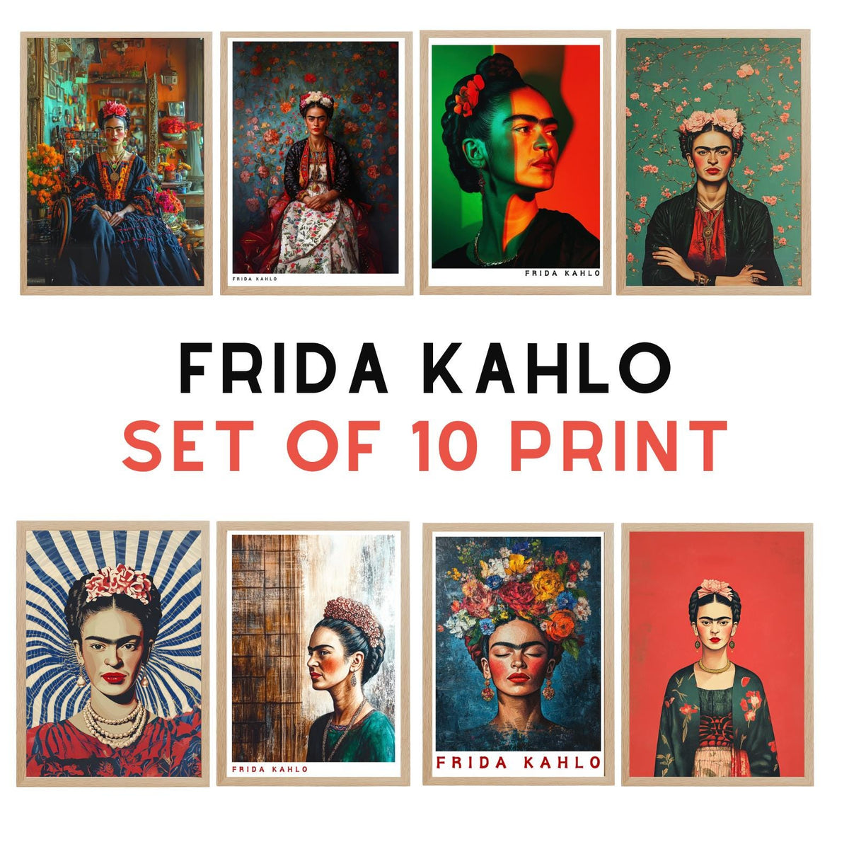 Frida Kahlo Set of 10 Art Collection Gallery Wall Set - Digital Download