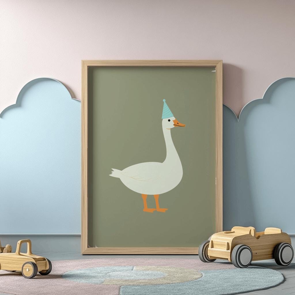 Silly Goose Art Print Whimsical Nursery Wall Decor - Digital Download