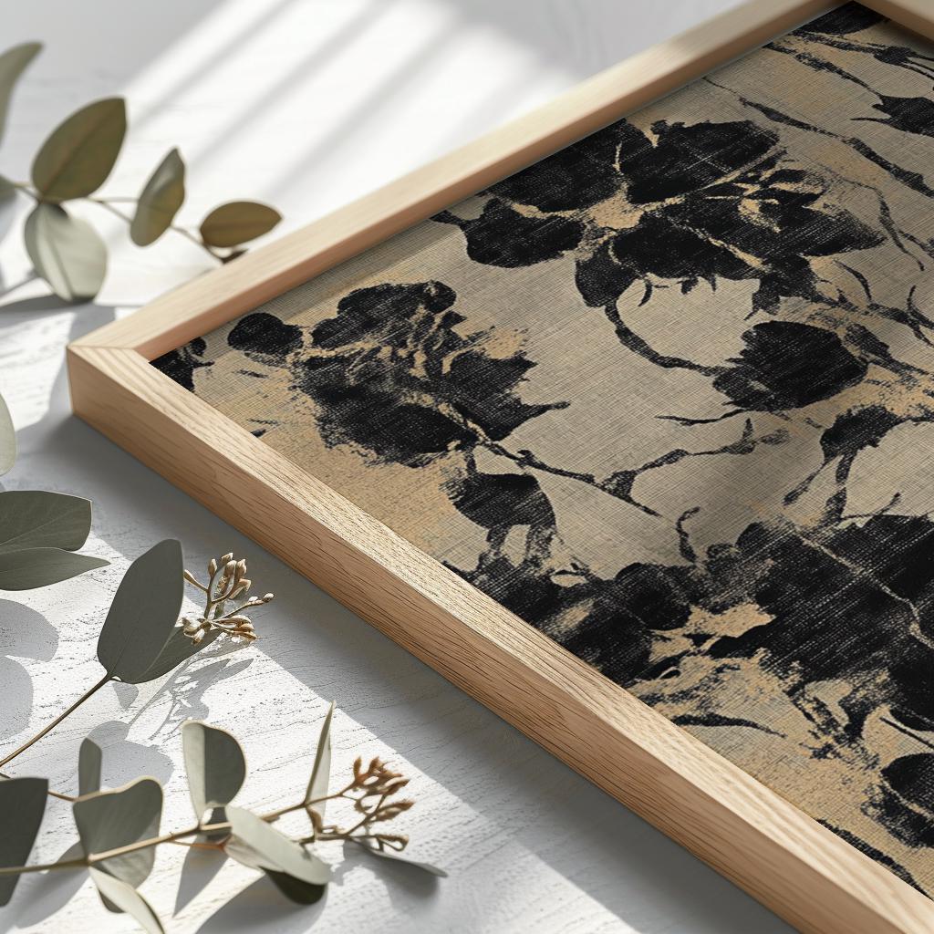 Abstract Botanical Print Dark Moody Floral Vintage Wall Art - Digital Download