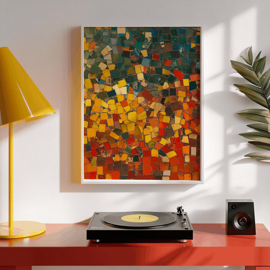 Abstract Mosaic Print Warm Earth Tones Geometric Wall Art - Digital Download