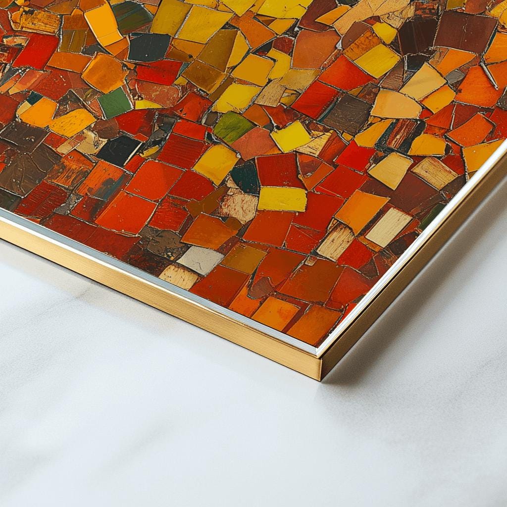 Abstract Mosaic Print Warm Earth Tones Geometric Wall Art - Digital Download