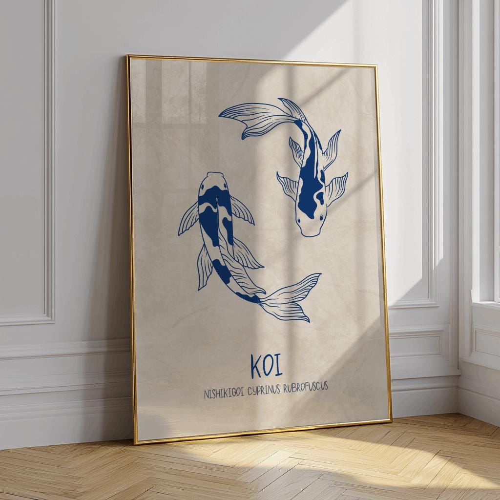 Koi Fish Print Vintage Japanese Wall Art Poster - Digital Download