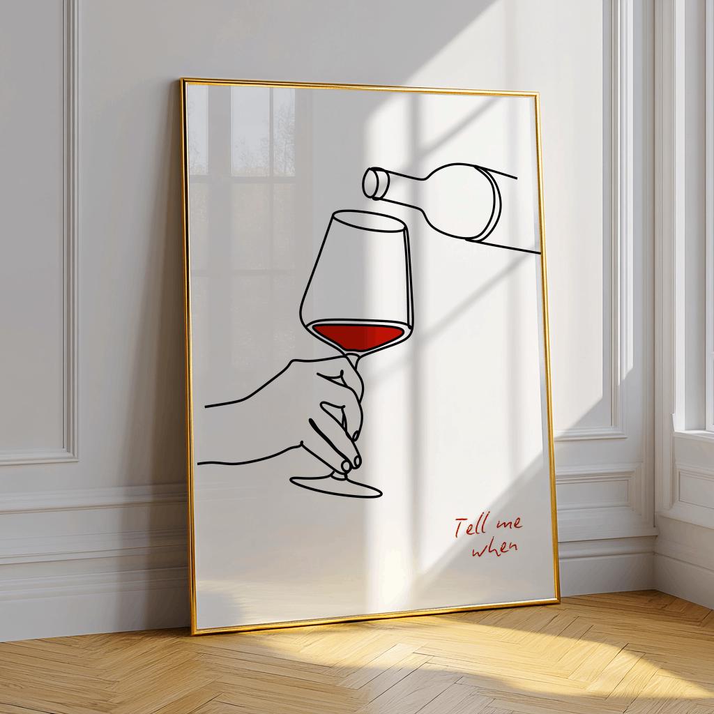 Funny Wine Poster Tell Me When Retro Bar Wall Art - Digital Download