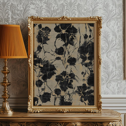 Abstract Botanical Print Dark Moody Floral Vintage Wall Art - Digital Download