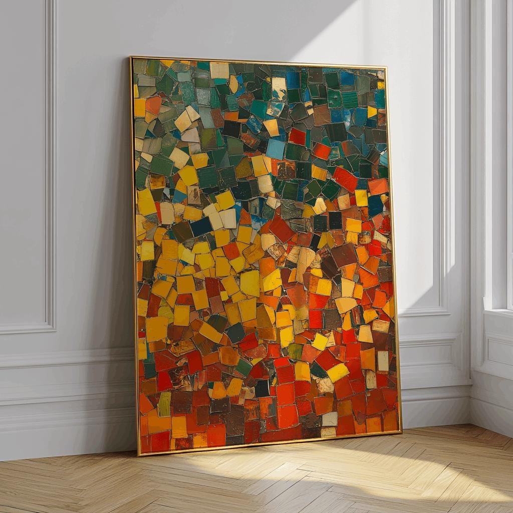 Abstract Mosaic Print Warm Earth Tones Geometric Wall Art - Digital Download