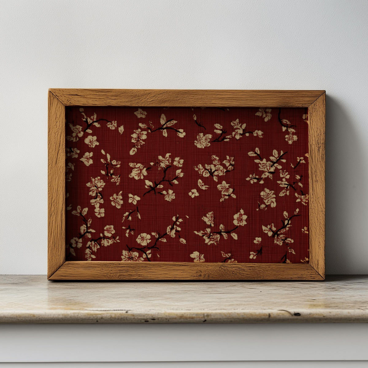 Burgundy Floral Poster Dark Red Beige Tapestry Wall Art - Digital Download