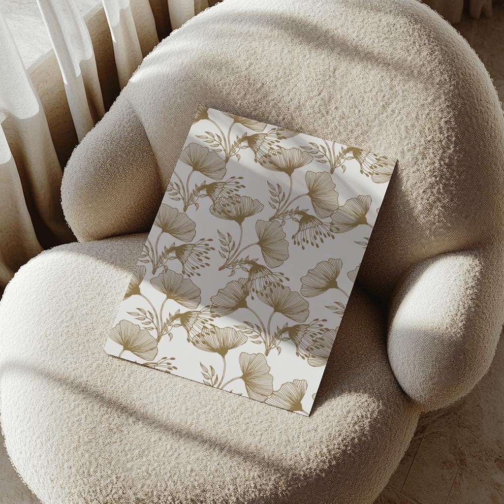 Beige Floral Tapestry Art Print Vintage Textile Wall Decor - Digital Download