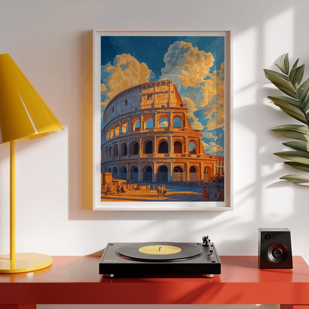 Rome Art Print Colosseum Italy Travel Poster - Digital Download