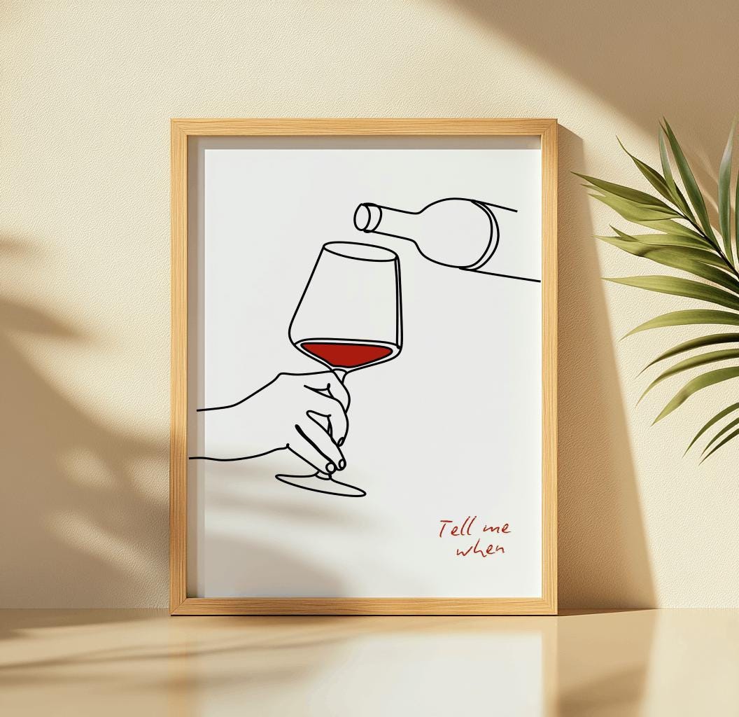 Funny Wine Poster Tell Me When Retro Bar Wall Art - Digital Download