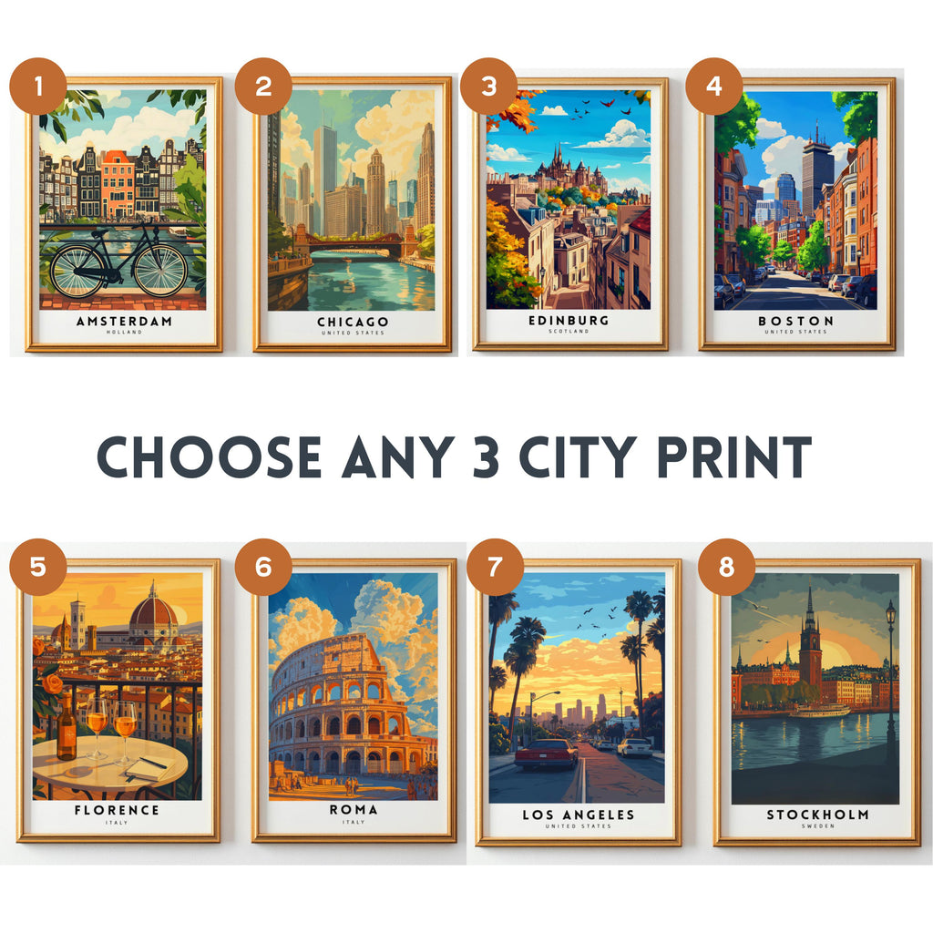 Custom City Travel Prints Set of 3 Personalized Wall Art - Digital Download