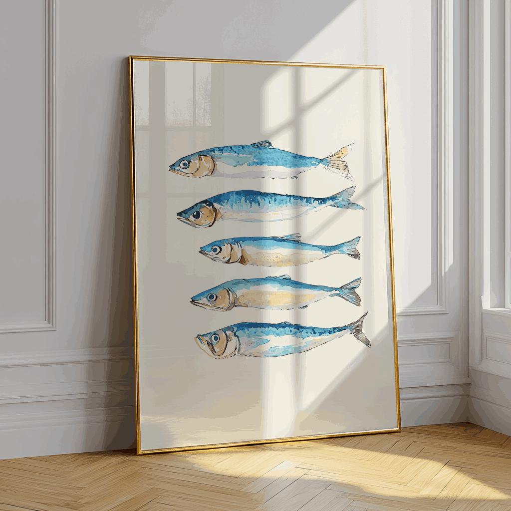 Sardines Poster Vintage Tin Retro Fish Kitchen Wall Art - Digital Download