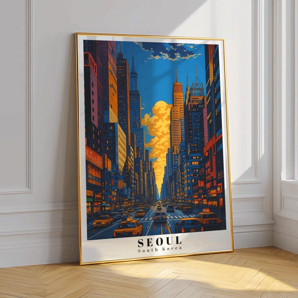 Seoul Cityscape Art Print South Korea Travel Poster - Digital Download