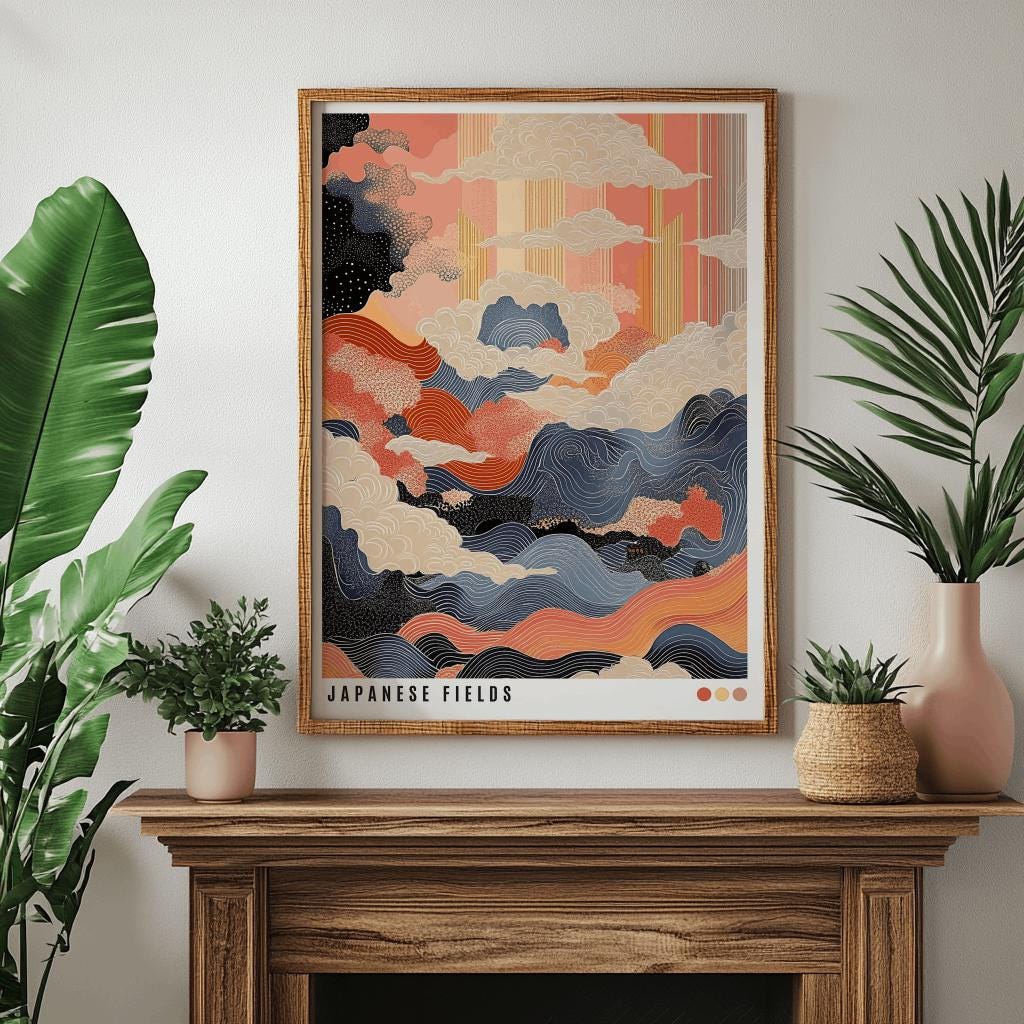 Japanese Fields Poster Wabi Sabi Japandi Wall Art - Digital Download