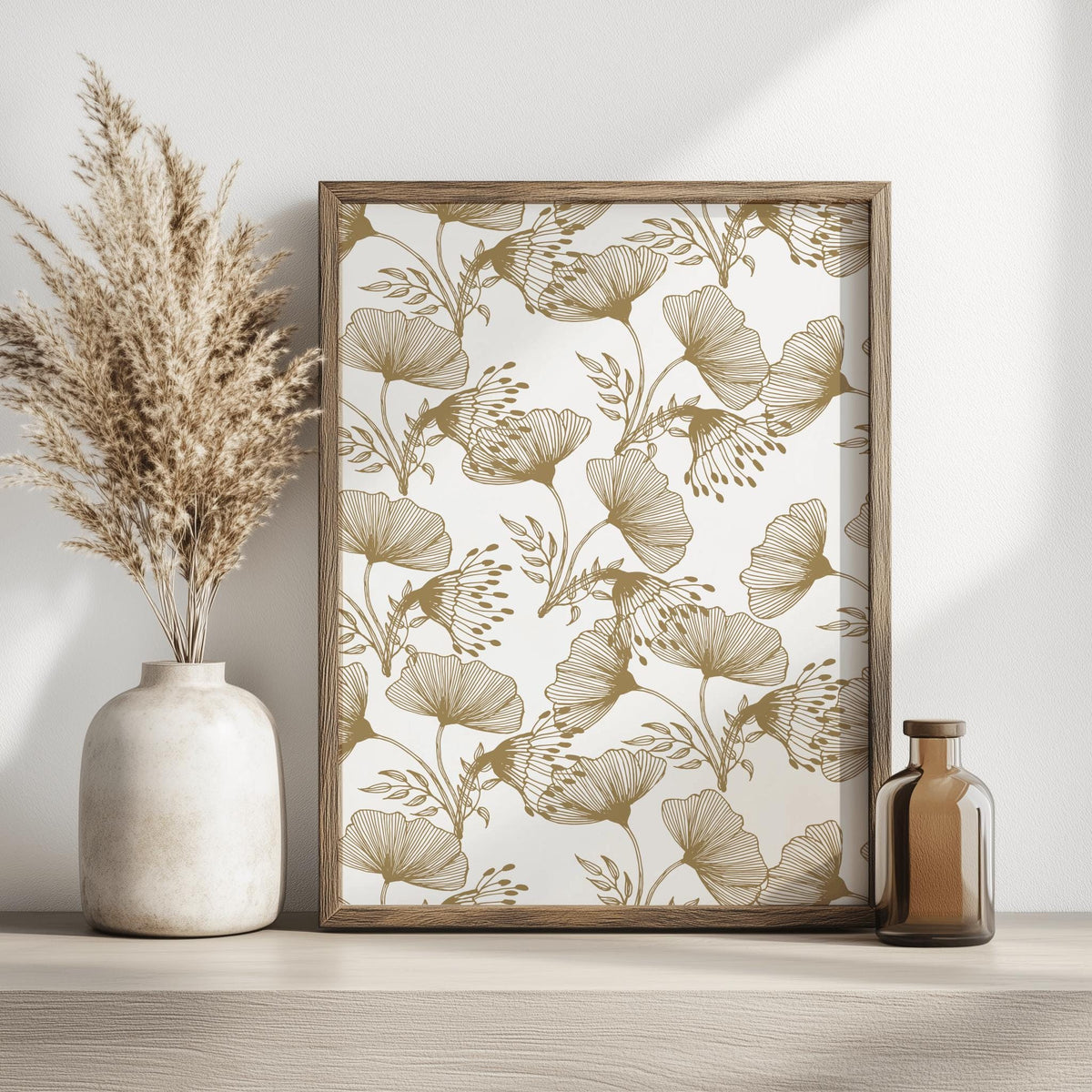 Beige Floral Tapestry Art Print Vintage Textile Wall Decor - Digital Download