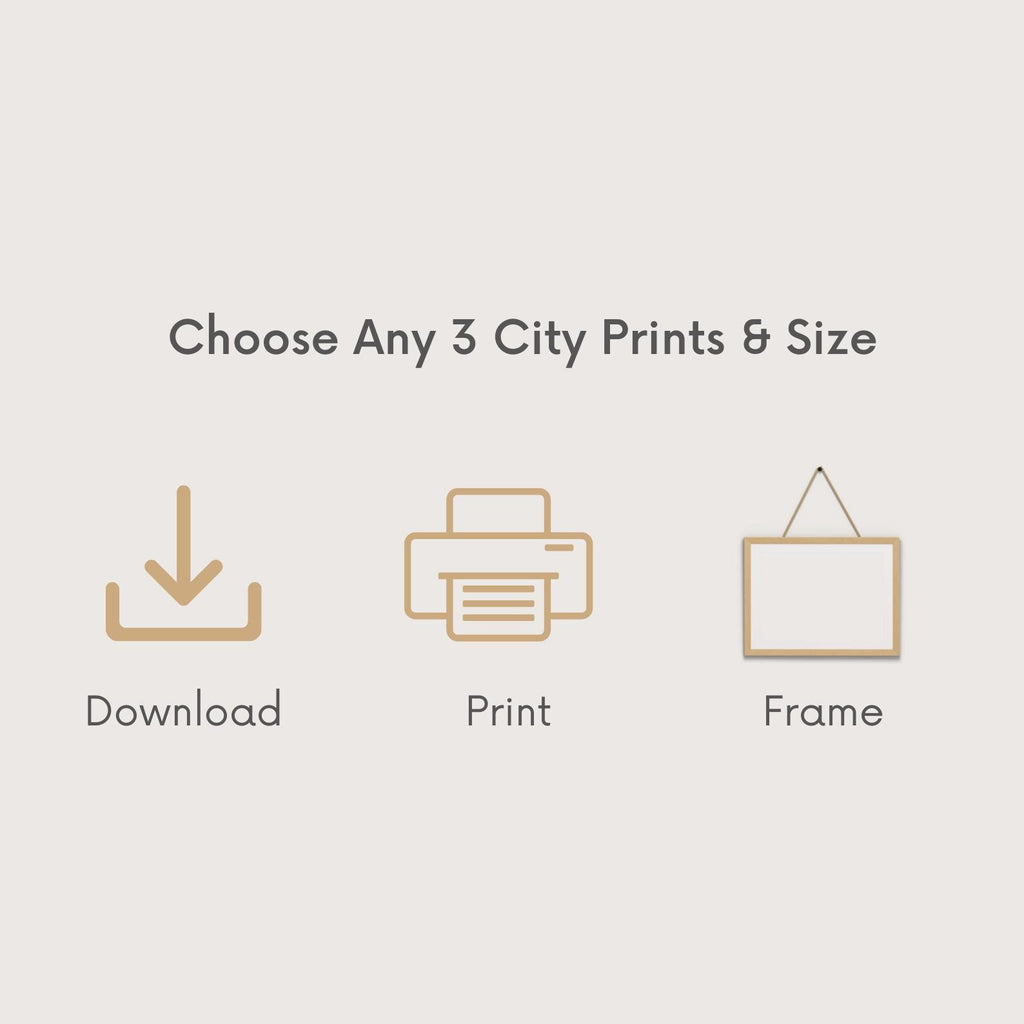 Custom City Travel Prints Set of 3 Personalized Wall Art - Digital Download