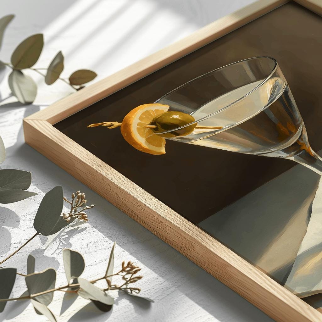 Martini and Cheese Crackers Print Quirky Cocktail Wall Art - Digital Download