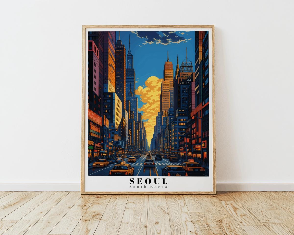 Seoul Cityscape Art Print South Korea Travel Poster - Digital Download