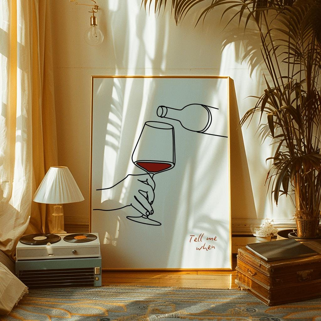 Funny Wine Poster Tell Me When Retro Bar Wall Art - Digital Download