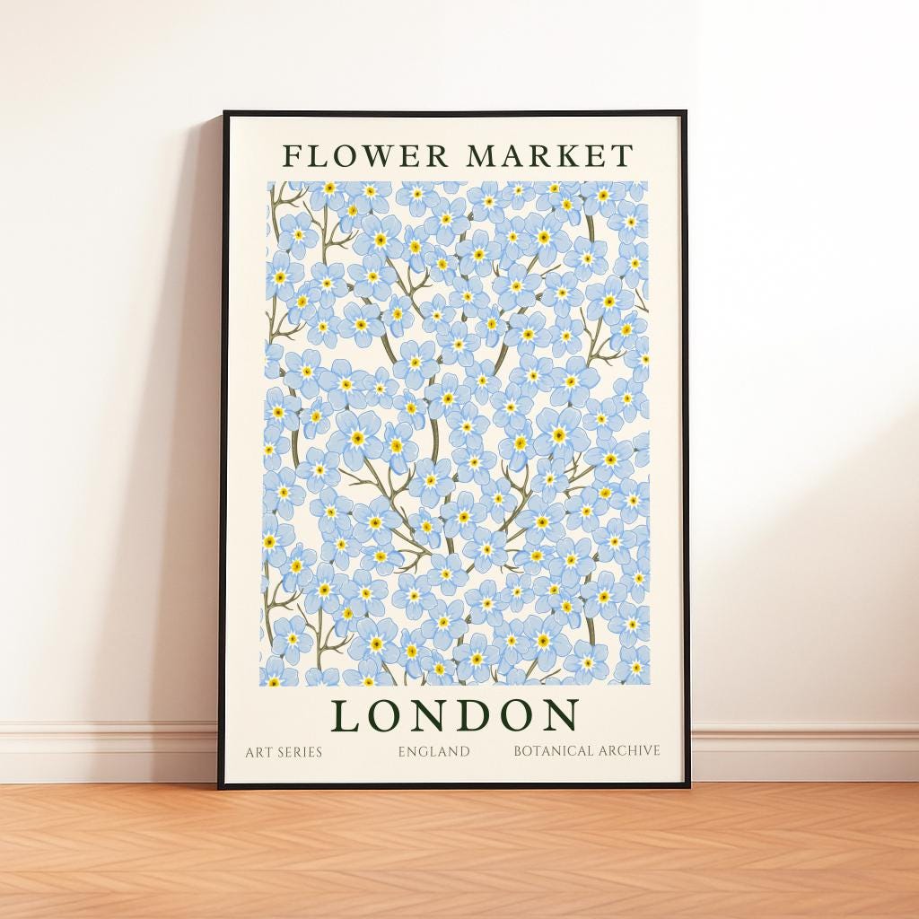 London Flower Market Poster Colorful Floral Wall Art - Digital Download