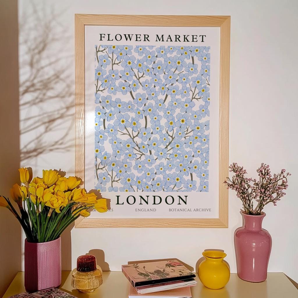 London Flower Market Poster Colorful Floral Wall Art - Digital Download