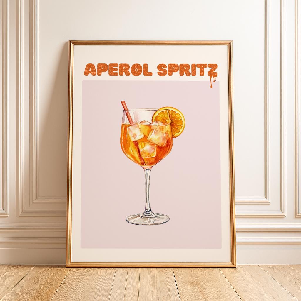 Aperol Spritz Cocktail Poster Bar Cart Wall Art - Digital Download