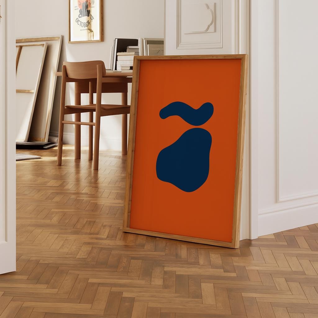 Orange and Blue Abstract Art Print Mid Century Modern Decor - Digital Download