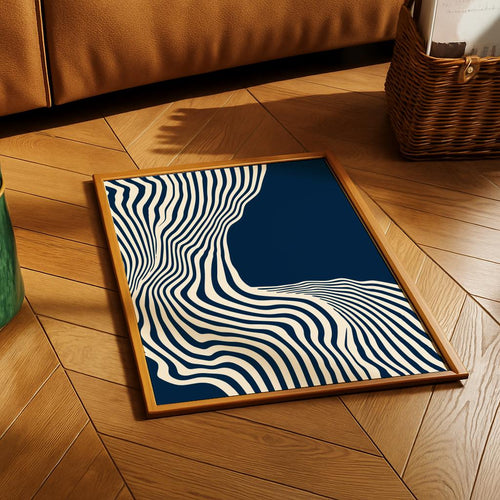 Blue Abstract Wall Art Mid Century Modern Wavy Line Print - Digital Download