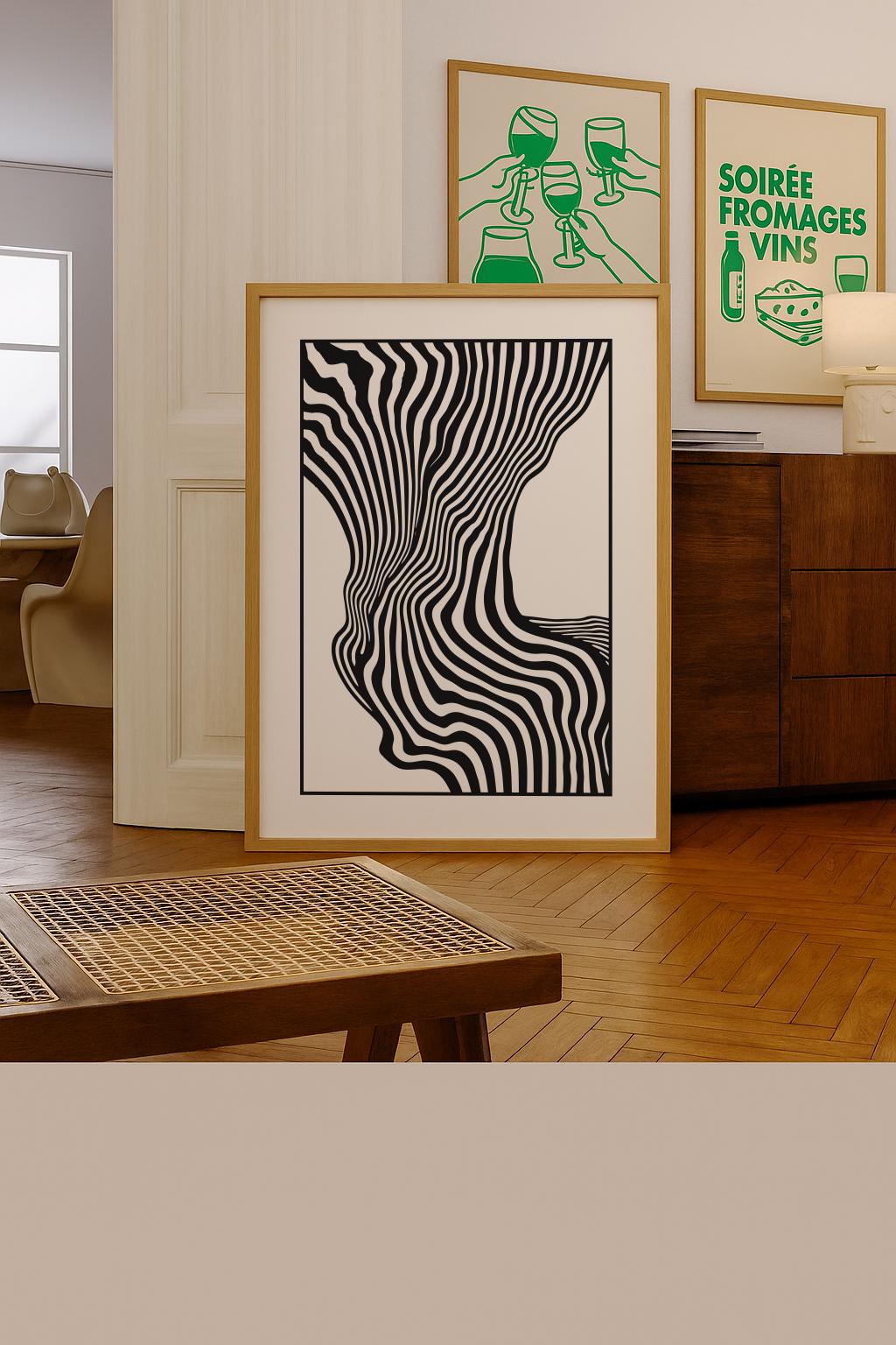 Black and White Modern Botanical Print Mid Century Floral Wall Art - Digital Download