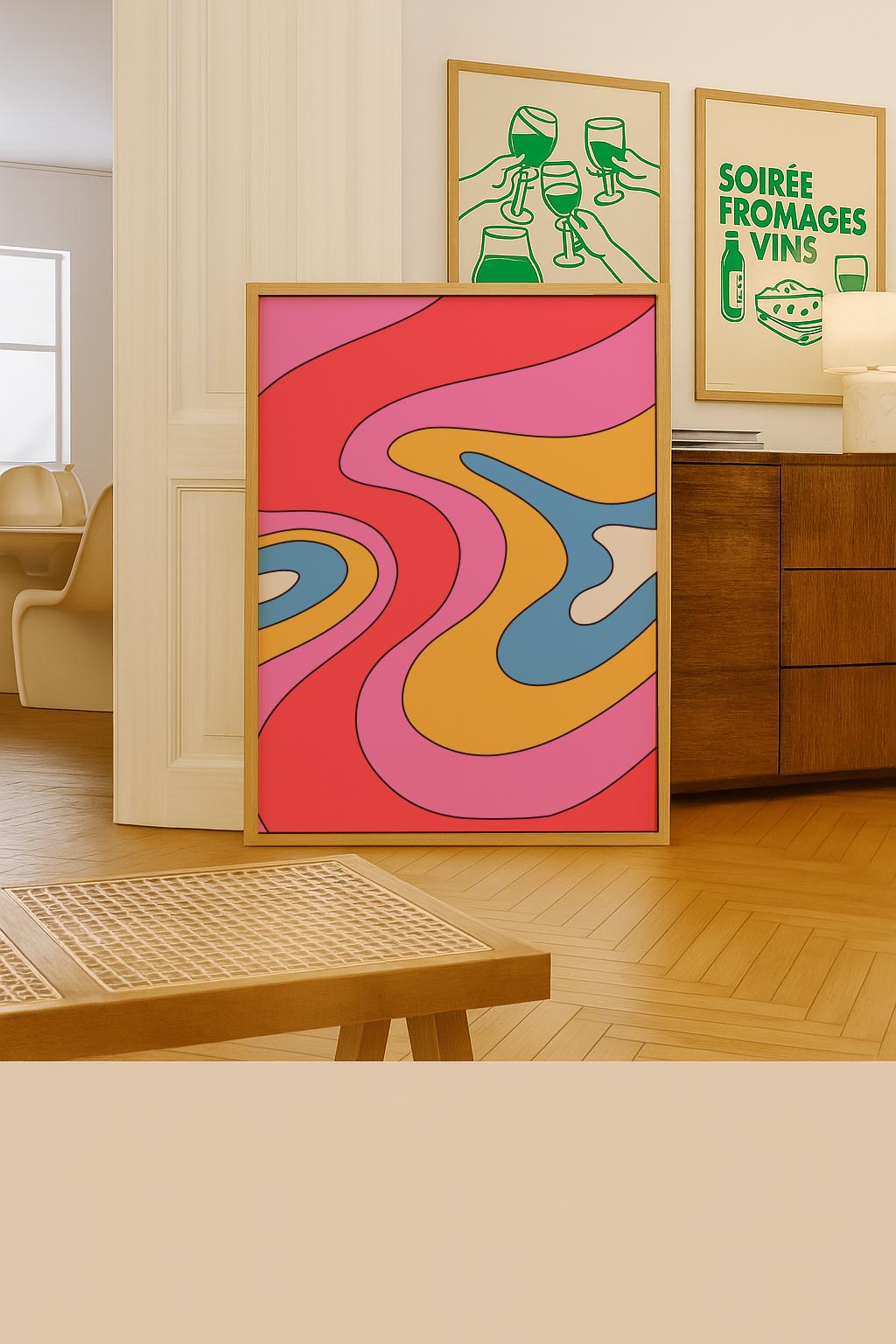 Retro Wavy Swirl Print Funky 70s Wall Art - Digital Download