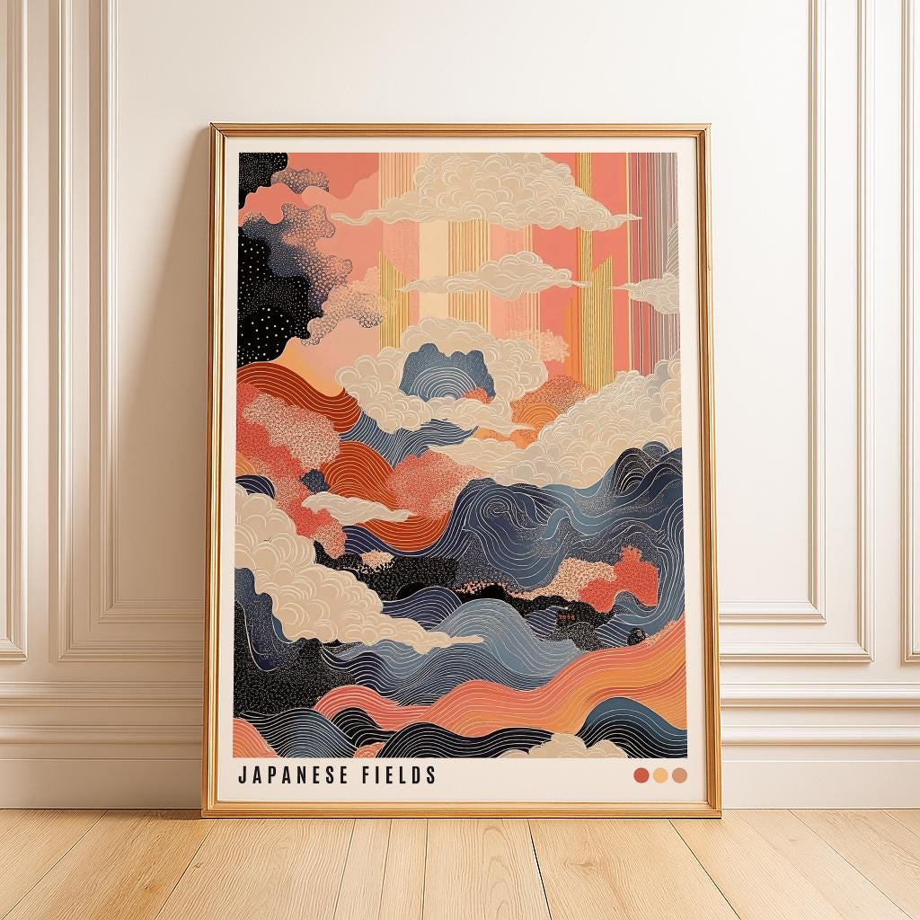 Japanese Fields Poster Wabi Sabi Japandi Wall Art - Digital Download
