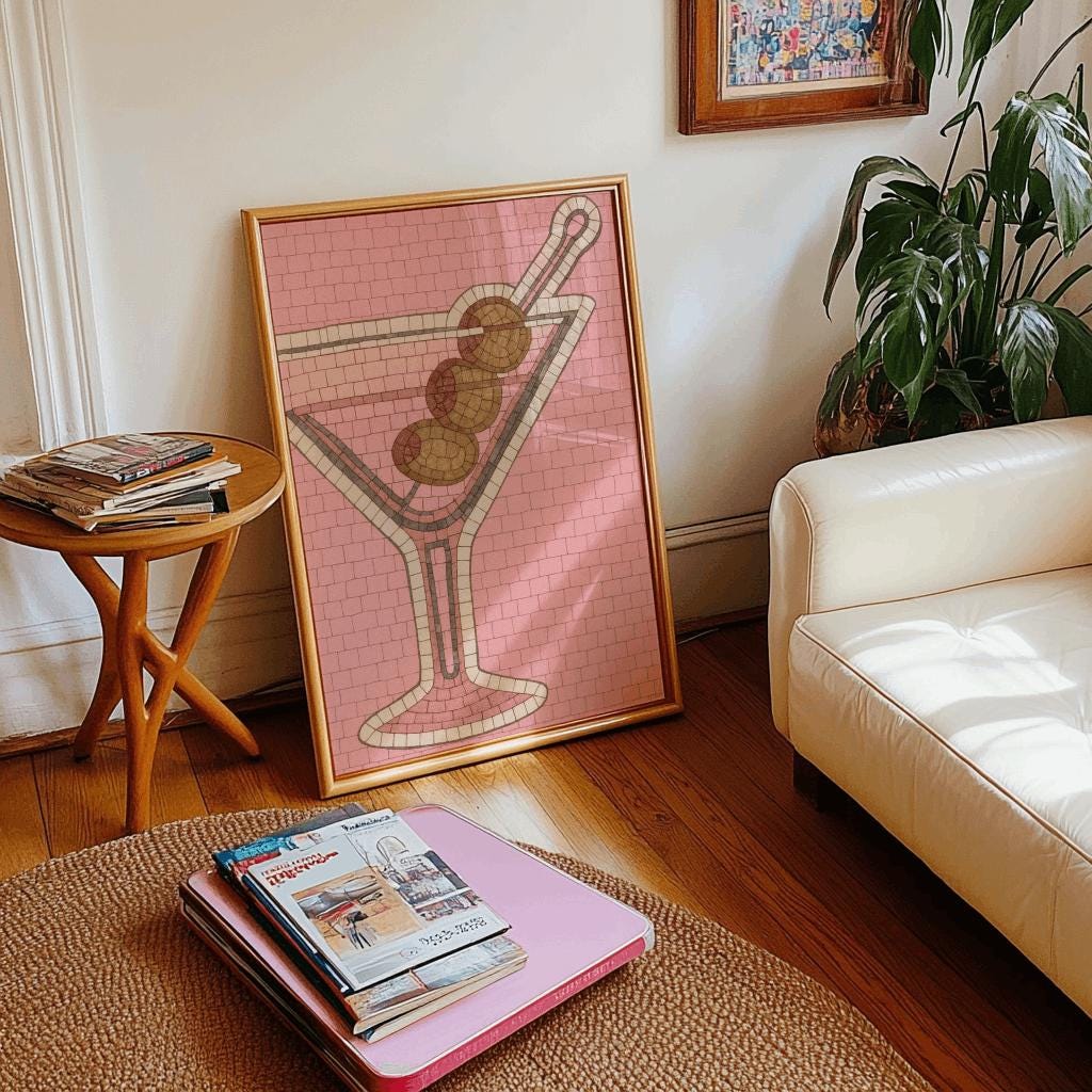Retro Martini Cocktail Poster Mid Century Bar Cart Wall Art - Digital Download