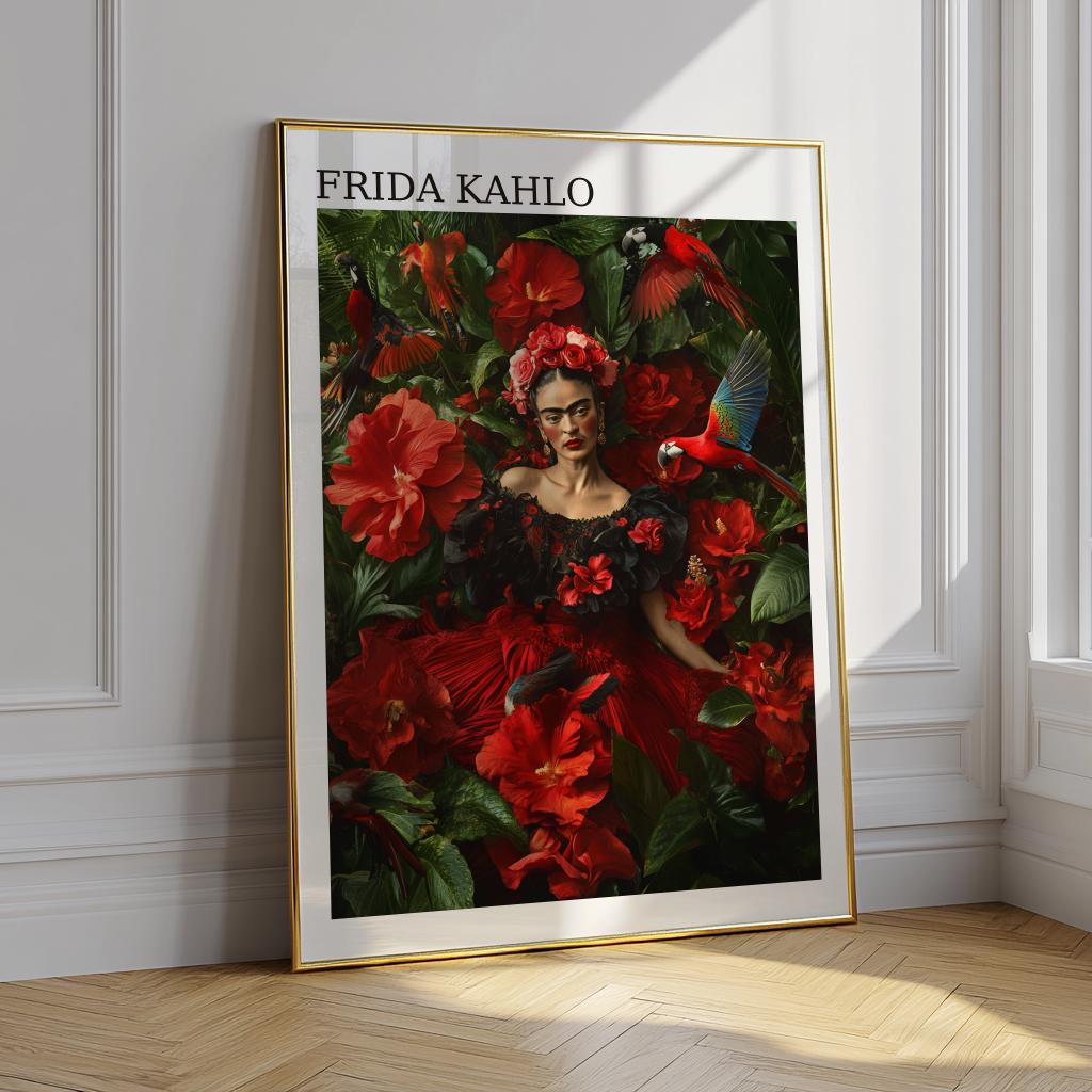 Frida Kahlo Floral Portrait Mexican Feminist Art Print - Digital Download