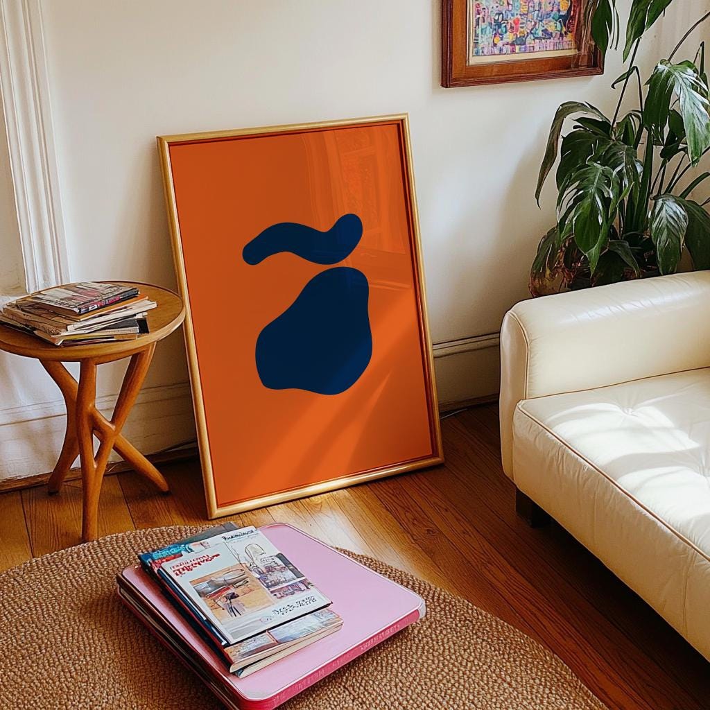 Orange and Blue Abstract Art Print Mid Century Modern Decor - Digital Download