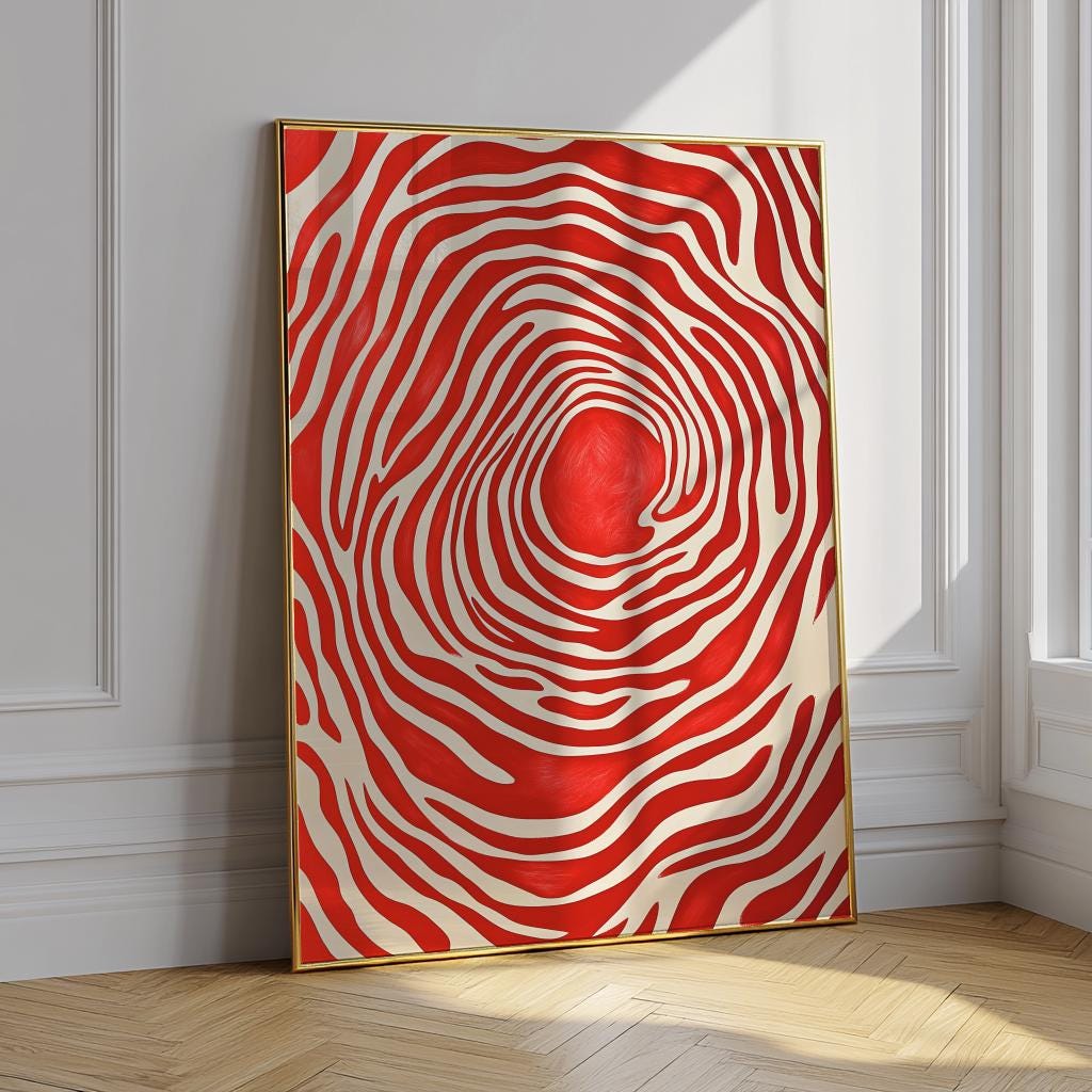 Red Abstract Art Print Bold Mid Century Modern Poster - Digital Download