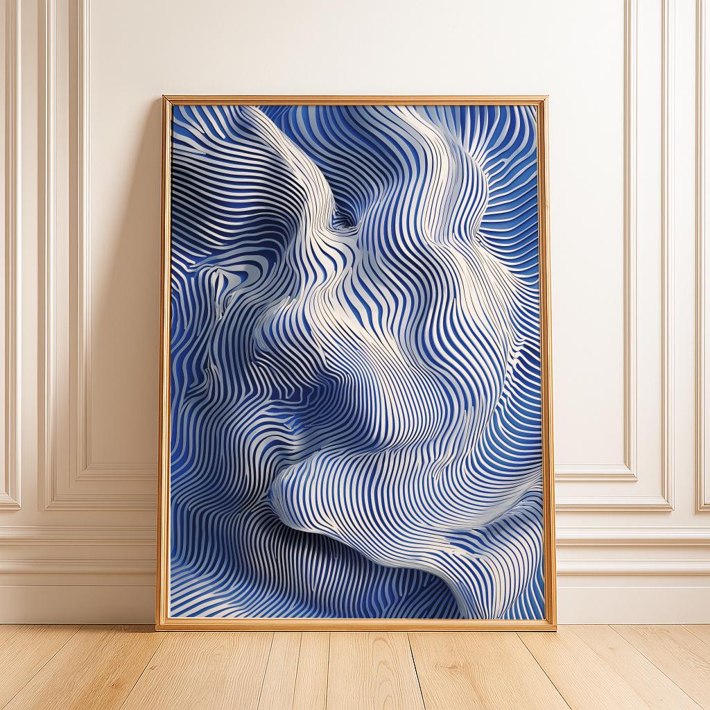 Navy Blue Abstract Line Art Modern Home Decor - Digital Download